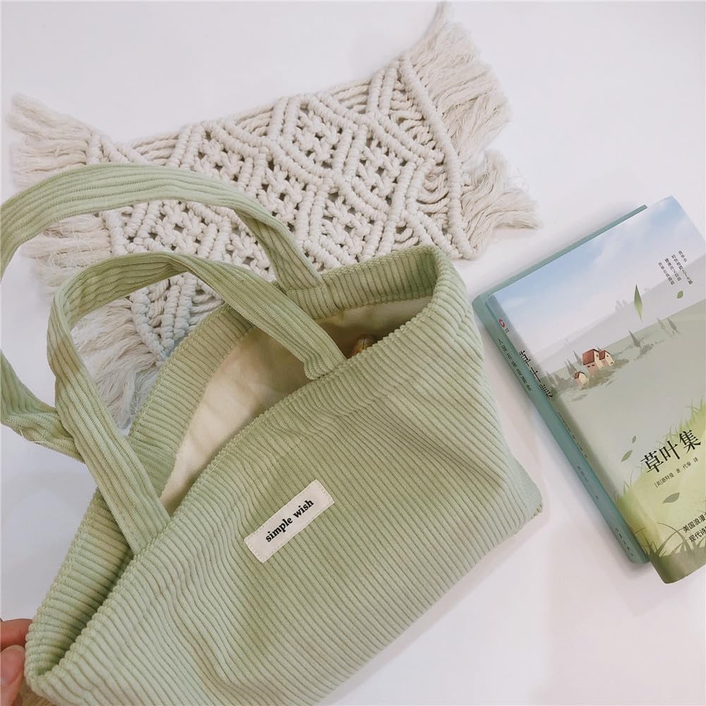 Sminra Corduroy Small Tote Bible Bag for Women, Mini Daily Handbag Cute Aesthetic for Book, Essential, Water Bottle Organizer (Dusty Green)