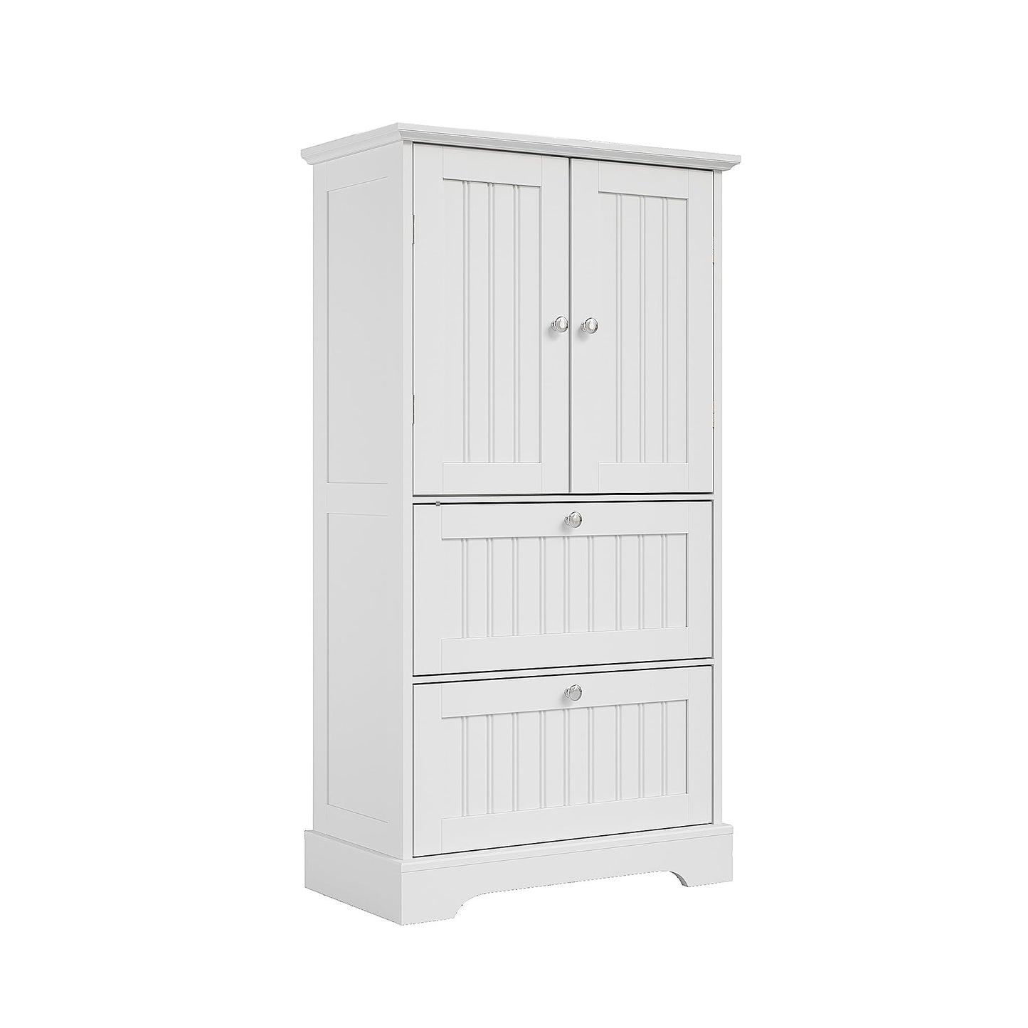 Treocho Bathroom Floor Cabinet, Bathroom Storage Cabinet with Drawers and Adjustable Shelf, Freestanding Cupboard Pantry for Kitchen, Living Room, Dining Room, White