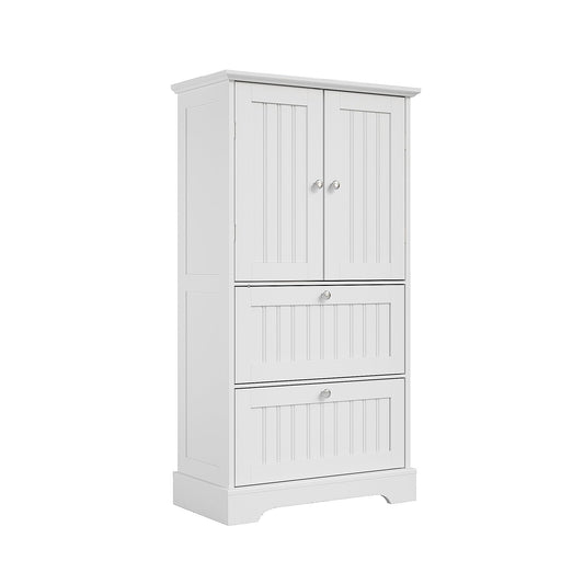 Treocho Bathroom Floor Cabinet, Bathroom Storage Cabinet with Drawers and Adjustable Shelf, Freestanding Cupboard Pantry for Kitchen, Living Room, Dining Room, White