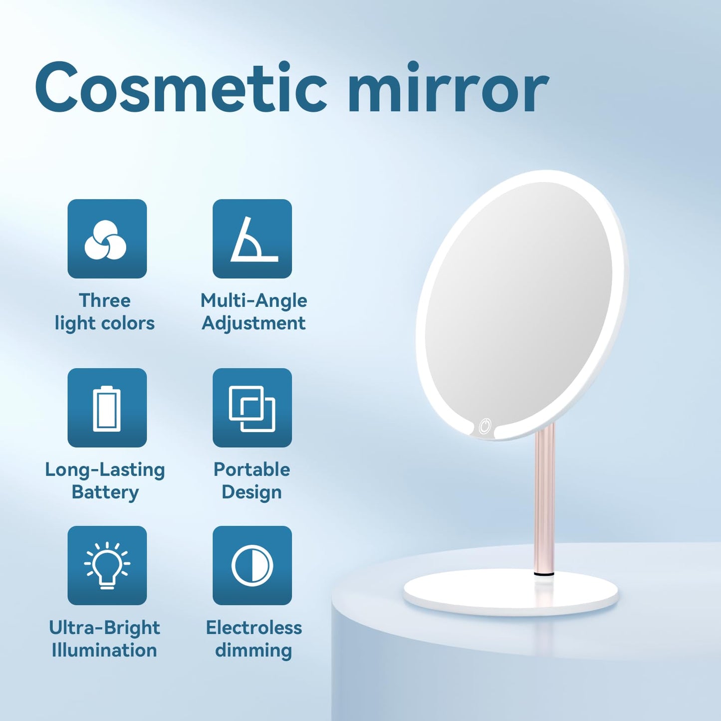 SKSFLY Makeup Mirror with Lights, 4K Ultra-Clear Reflection, Long-Press Adjustable Brightness, 3 Glow Settings, Flexible Multi-Angle Design – Perfect for Makeup