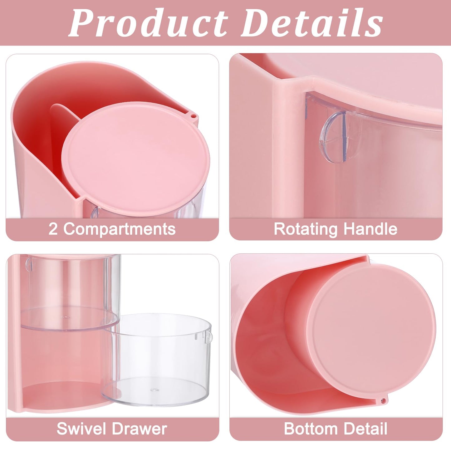 GUSHBIN Hair Accessories Organizer with Hair Brush Holder Spinning Cosmetic Storage Case for Makeup Sponge Plastic Desktop Organizer, 3-Layer Pink