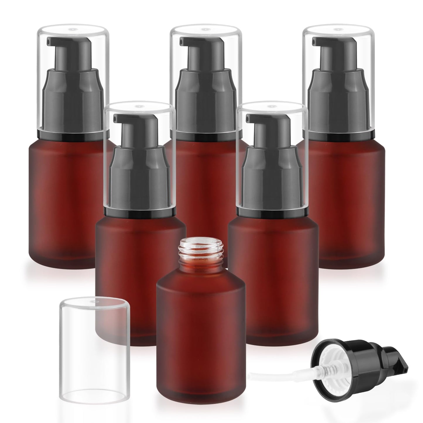 Wresty 6 Pcs Empty Glass Pump Bottles Refillable Cream Lotion Bottle Travel Sample Bottles Cosmetic Dispenser Bottle Containers For Lotion Cream Emulsion Essence (Red, 30ml/1oz)