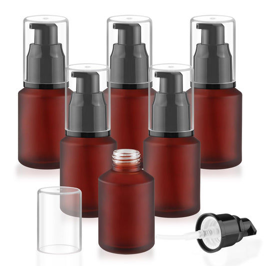 Wresty 6 Pcs Empty Glass Pump Bottles Refillable Cream Lotion Bottle Travel Sample Bottles Cosmetic Dispenser Bottle Containers For Lotion Cream Emulsion Essence (Red, 30ml/1oz)