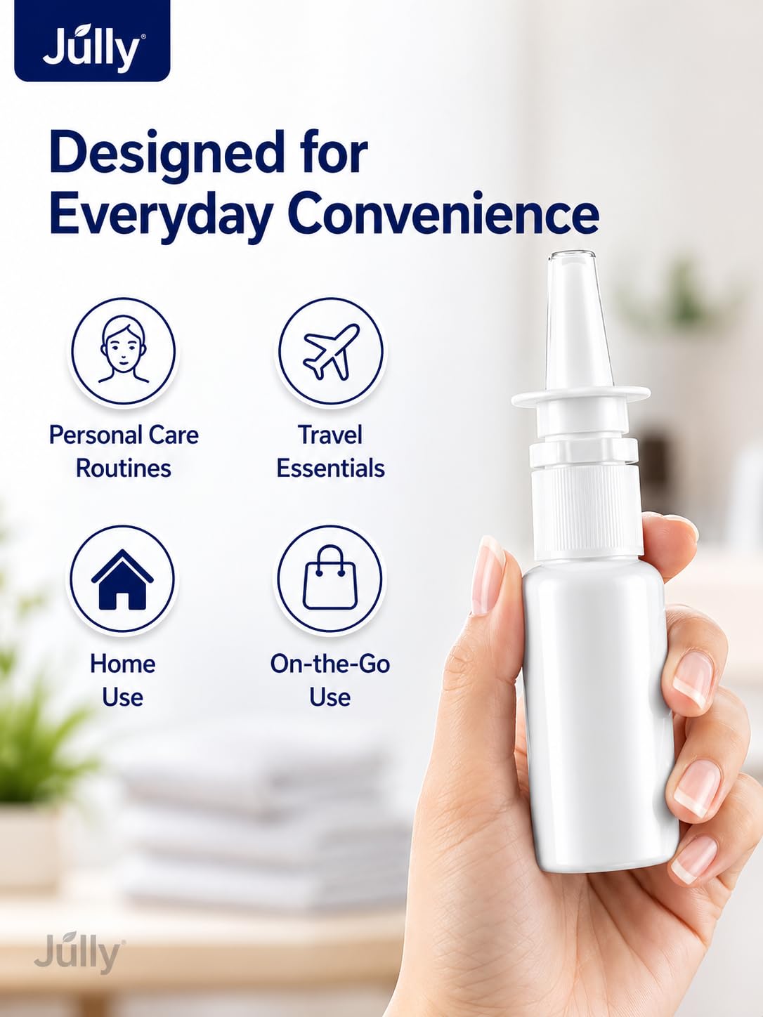 JULLY! 3-Pack 30ML Unique Mist Nasal Spray Bottle – Refillable Pump Sprayer for Nose, Durable HDPE Plastic, Leak-Proof Travel Size for Saline, Personal Care & Home Use, Easy-to-Use Dosage Mechanism