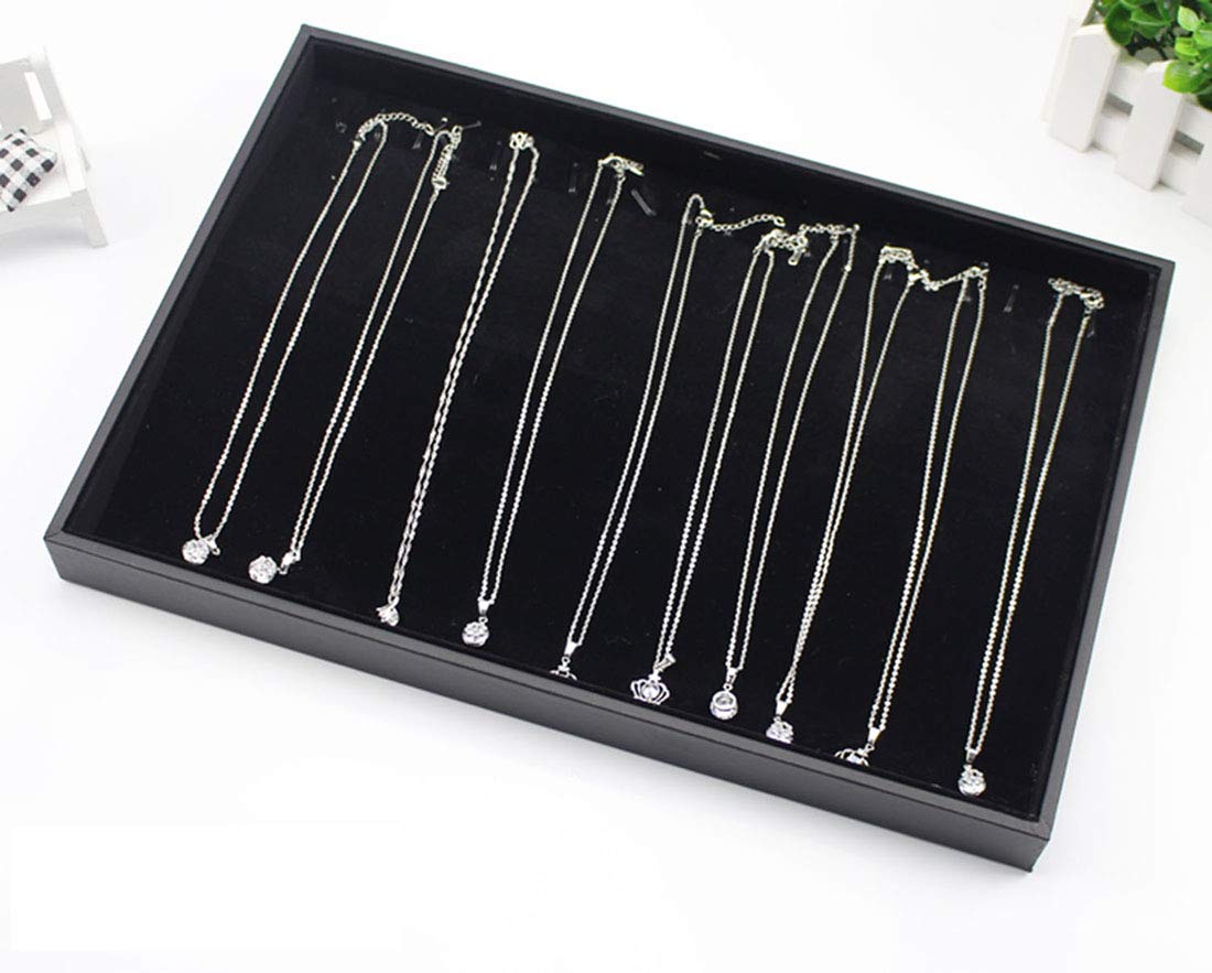 Black Velvet Stackable 20 Hooks Necklace Jewelry Tray Showcase Display Organizer Holder for Dresser Decorative Storage Box Case Single Plate for Little Girls Accessary, Women Long Hand Chains jewels