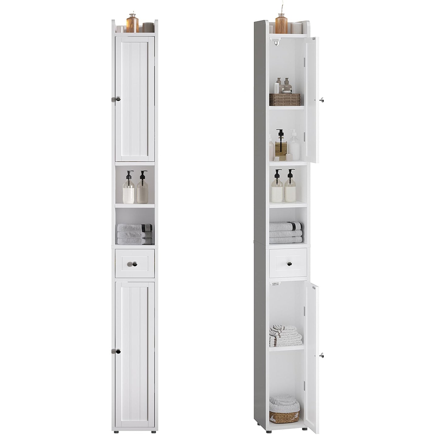 ChooChoo Narrow Bathroom Storage Cabinet with Adjustable Shelves, Tall Storage Cabinet with 2 Doors and 1 Drawer, Freestanding Cupboard for Small Spaces, White