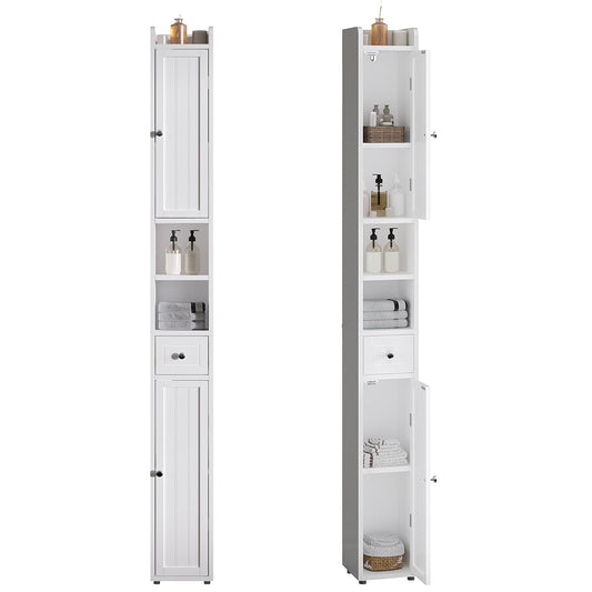 ChooChoo Narrow Bathroom Storage Cabinet with Adjustable Shelves, Tall Storage Cabinet with 2 Doors and 1 Drawer, Freestanding Cupboard for Small Spaces, White