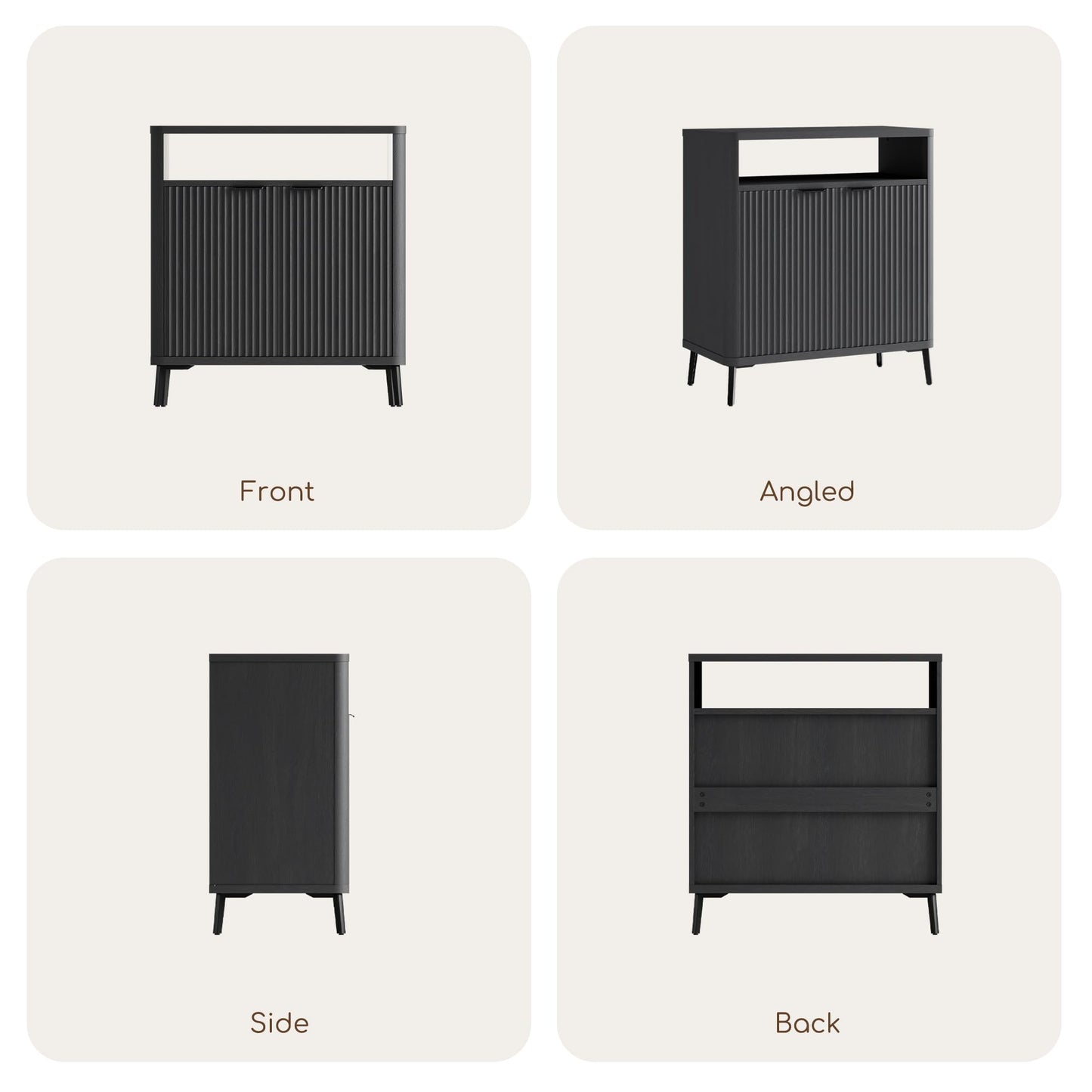 Fatmok Fluted Buffet Cabinet with Storage, 31.4" Wide Wood Sideboard Credenza with 2 Doors & Open Storage Shelf, Modern Coffee Bar Table for Living Room Kitchen Dining Room,Black Grey