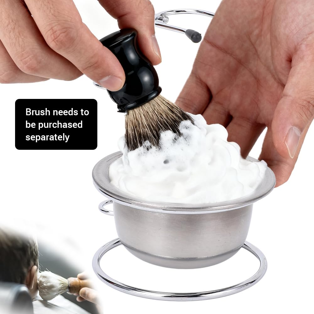 MOUMOUTEN Shaving Set, Metal Shaving Brush Holder, Stainless Steel Shaver Soap Bowl Set for Man, Husband, Father, Valentine's Day