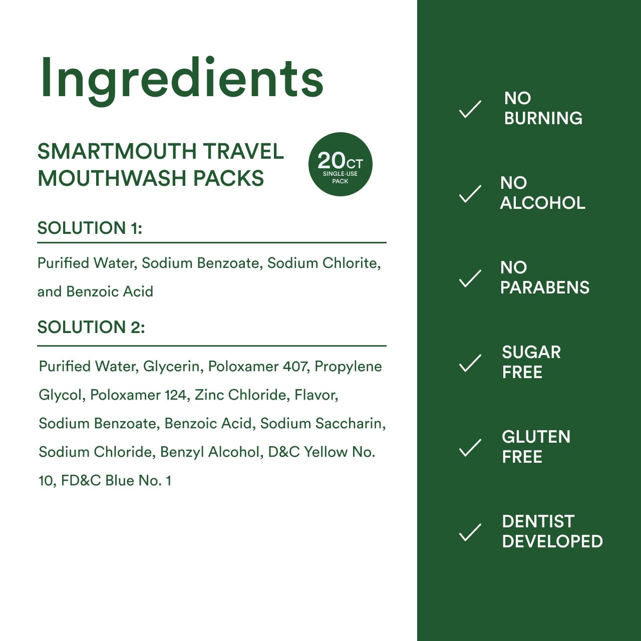 SmartMouth Original Zinc Activated Mouthwash Single Packs - Disposable Mouthwash Packets for Fresh Breath - Eliminates Bad Breath & Odors - Alcohol & Fluoride-Free - Fresh Mint - 10 Count, 2 Pack