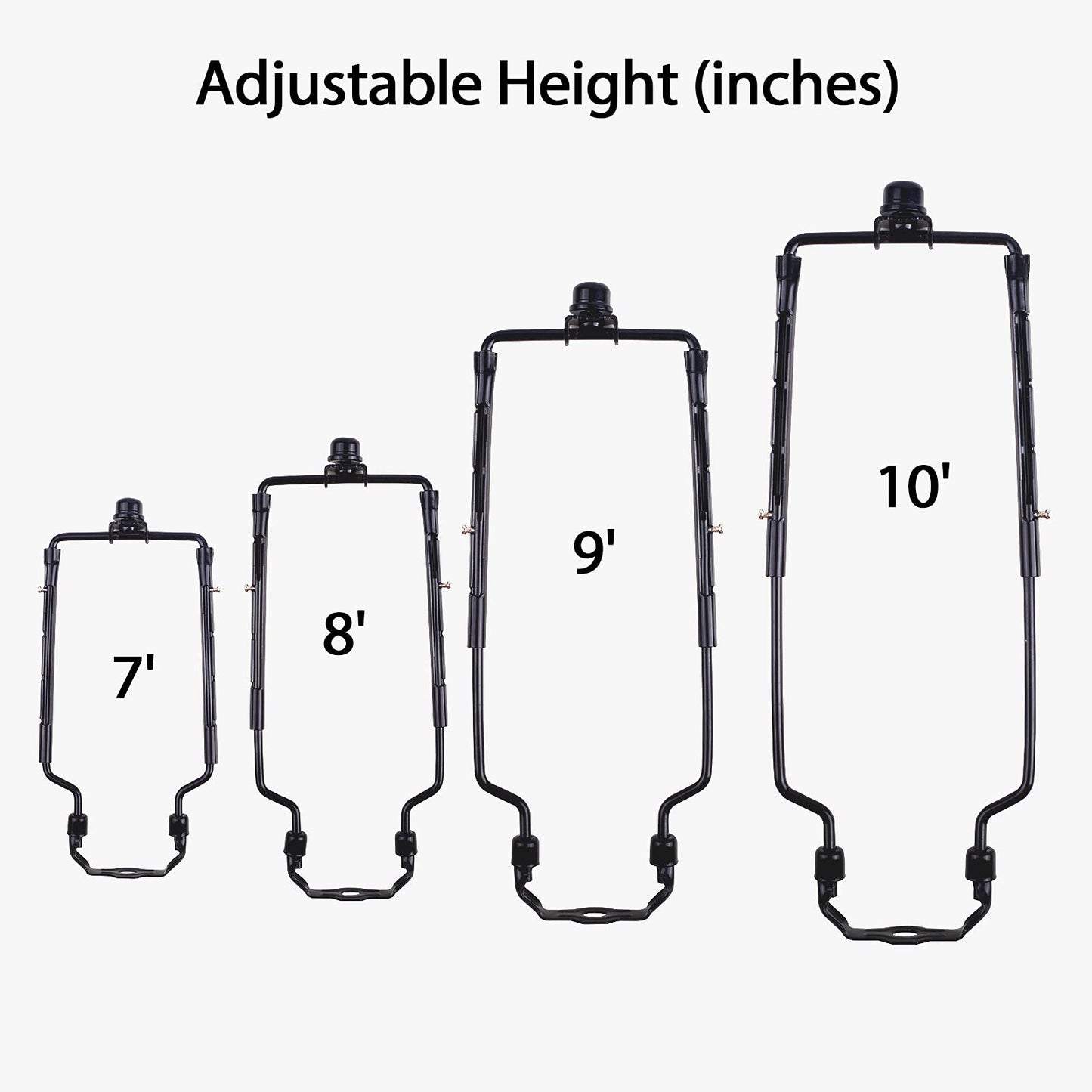 2Pack HZHFCB 7 8 9 10 inch Lamp Shade Harp Holder,Adjustable Lamp Harp Kit,Fit 3/8 IP Standard,E14,E26,E27 Light Base UNO Fitter Adapter,Black Horn Frame Lampshade Bracket(Black)
