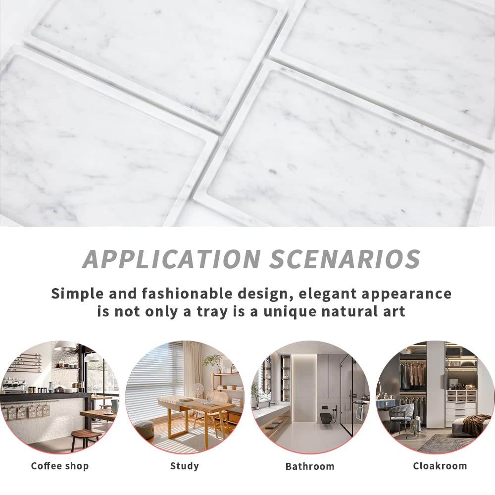 100% Natural Marble Serving Tray Luxury Marble Storage Tray for Home Decor Stone Tray for Bathroom/Kitchen/Vanity/Dresser,Plate Holder for Tissues, Candles, Towel