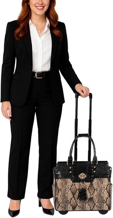 JKM and Company Alligator Compatible With Computer iPad, Laptop Tablet Rolling Tote Bag Briefcase Carryall Bag
