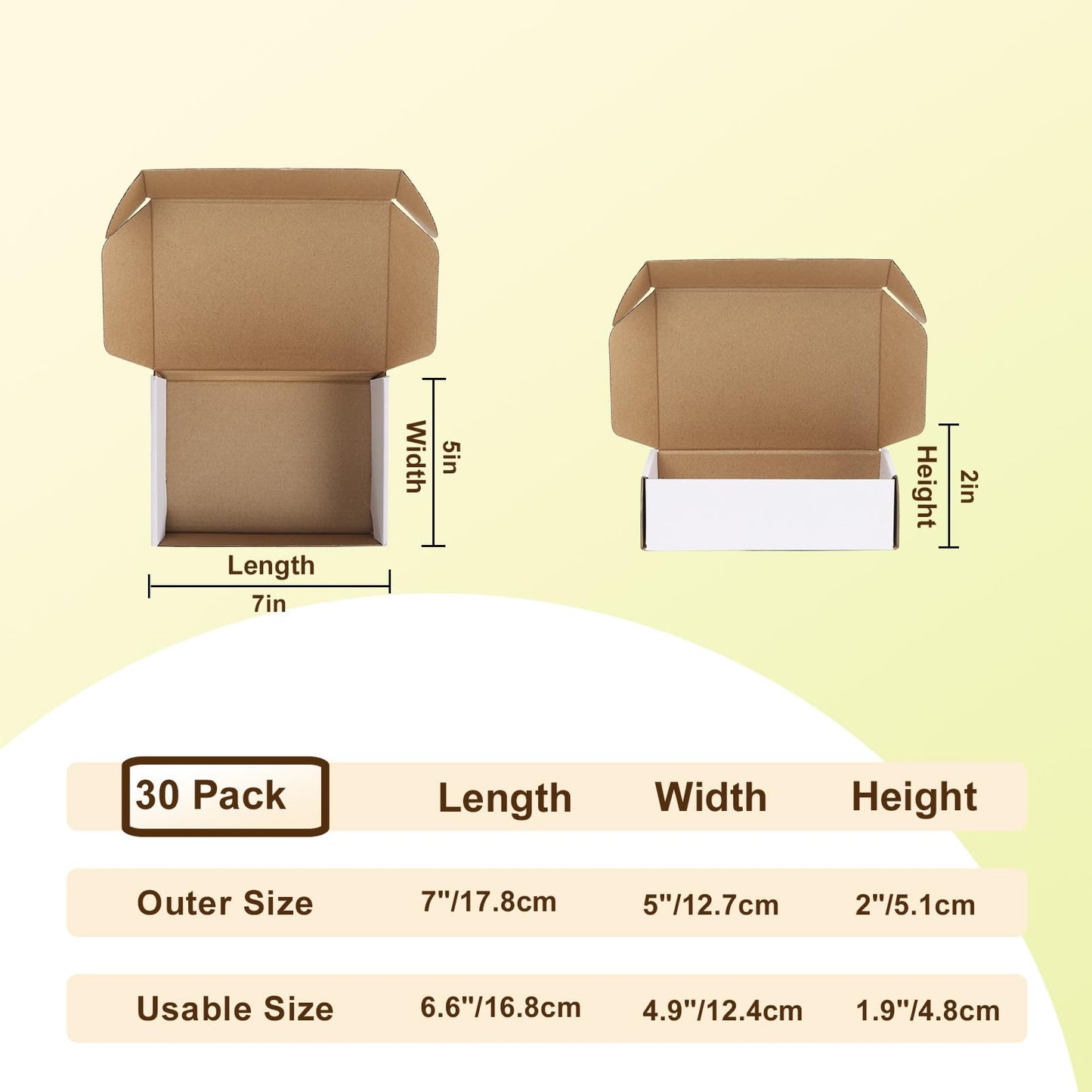 WIFTREY 7X5X2 Shipping Boxes Set of 30, 7X5X2 White Corrugated Cardboard Box for Packaging Small Business, Gift Packing, Mailing, Moving
