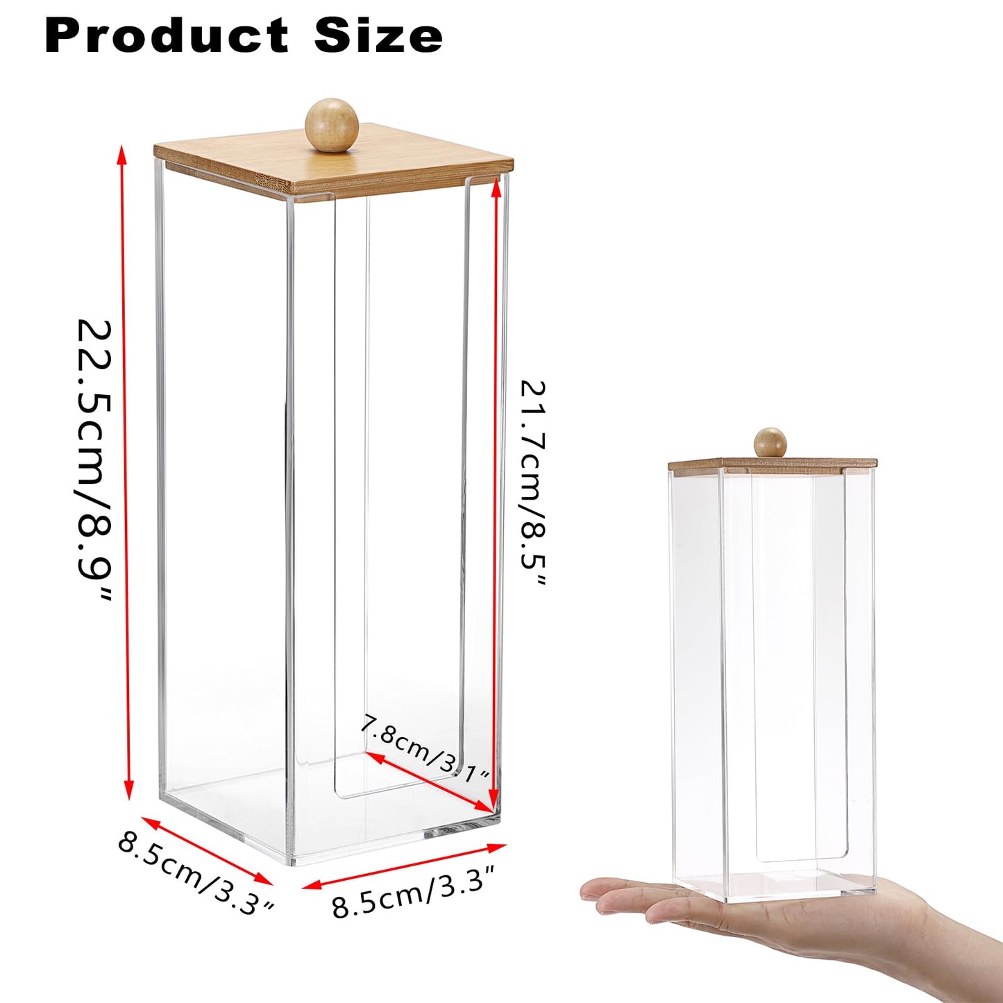 GUSHBIN Acrylic Clean Pad Storage Box Vertical Cotton Pads Holder Square Makeup Pad Dispenser with Lid Clear Bathroom Countertop Vanity Organizer