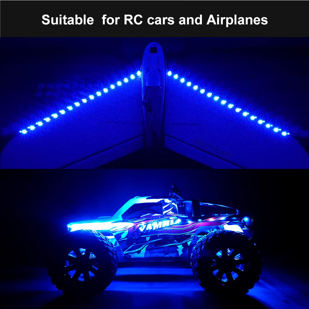 Waterproof LED Light Strips for RC Cars Trucks Airplanes Boats Drones Fixed Wing AR Wing Model Underglow Light (Blue)