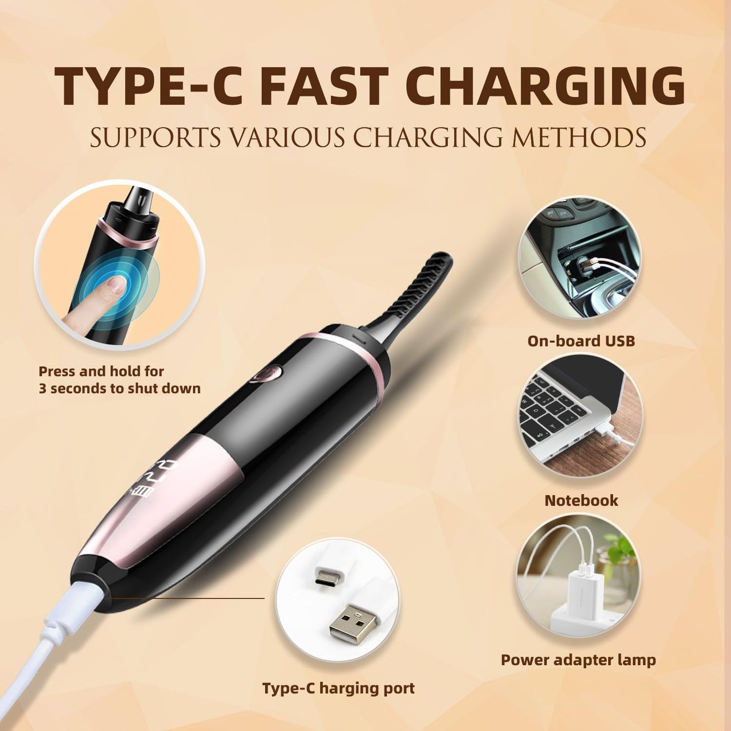 2026 Heated Eyelash Curler-USB Rechargeable Electric Eyelash Curler（Black）