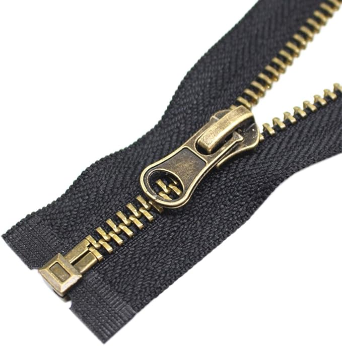 YaHoGa 2PCS #5 20 Inch Antique Brass Separating Jacket Zipper Black Metal Zippers for Jackets Sewing Coats Crafts (20" Anti-Brass)