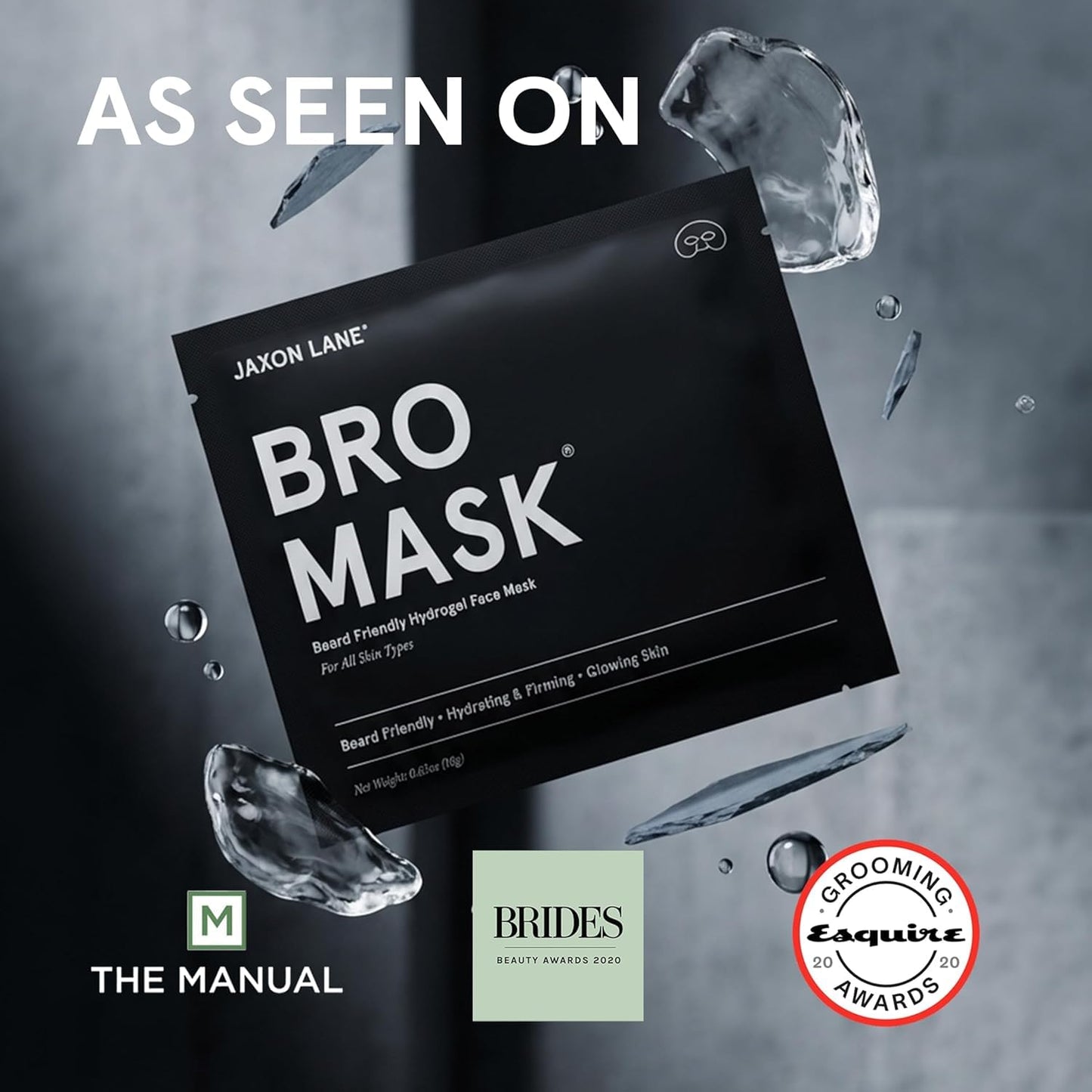 JAXON LANE Men’s Korean Hydrating Face Mask, Beard-Friendly Half Sheet Hydrogel Face Mask with Collagen, Hyaluronic Acid and Vitamin B, Vegan, 5 Pack