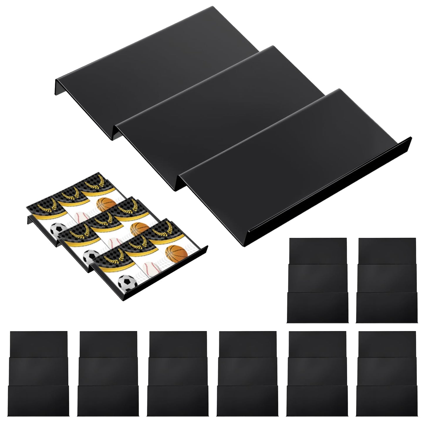 Yalikop 8 Pcs 3 Tier Trading Card Risers for Display Case Acrylic Modular Display Risers for Cardshow Vendor Sport Card Board Game(3 Tier Solid)