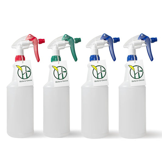 Heavy Duty 32oz Plastic Spray Bottles for Cleaning - Large Empty Industrial Bottles for Gardening Solutions, Vinegar, Chemicals, Professional Cleaners - Adjustable Sprayer Nozzle - 4 Pack