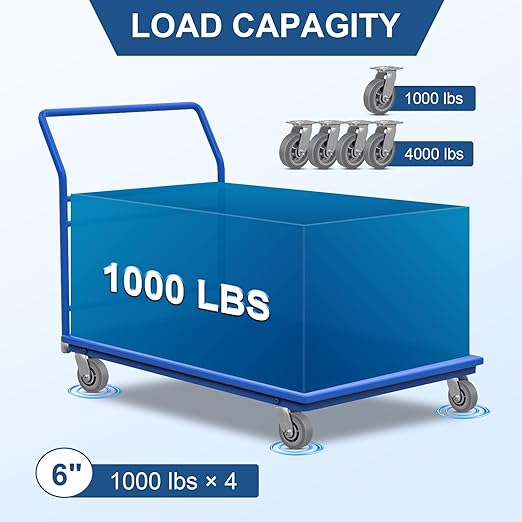 6 Inch Rubber Wheels (Flat Tread)- Heavy Duty Casters, Industrial Caster Wheels- with up to 1000 LB Capacity- Use for Dollies, Utility and Maintenance Carts(2 Swivel)