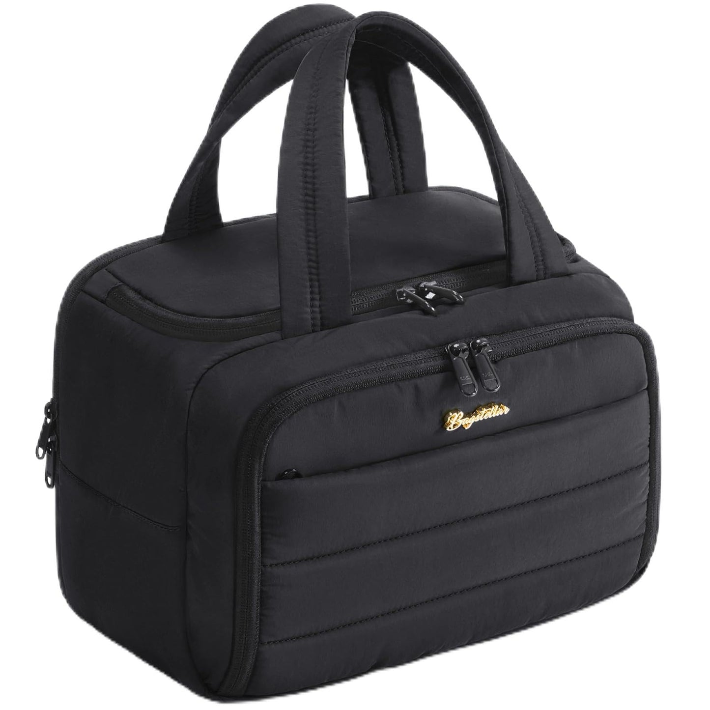 Bagstellar Travel Toiletry Bag for Women, Lightweight Large Quilted Puffy Makeup Bag Wide-open Make up Organizer Cloud Cosmetic Bag w/Handle for Traveling, Toiletries, Essentials, Accessories, Black