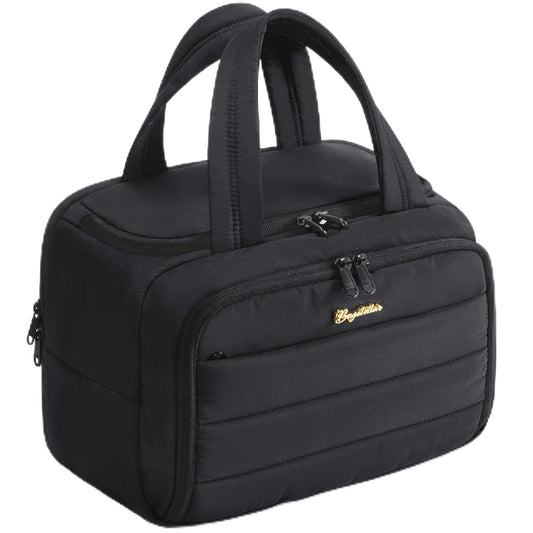 Bagstellar Travel Toiletry Bag for Women, Lightweight Large Quilted Puffy Makeup Bag Wide-open Make up Organizer Cloud Cosmetic Bag w/Handle for Traveling, Toiletries, Essentials, Accessories, Black