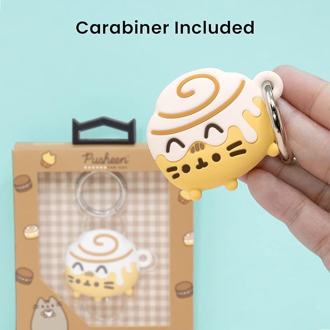 iFace x Pusheen Café Series Silicone Protective Cover [ Compatible with Apple AirTag][Cute Character Case] [Carabiner Keychain Clip Included] - Cinnamon Roll