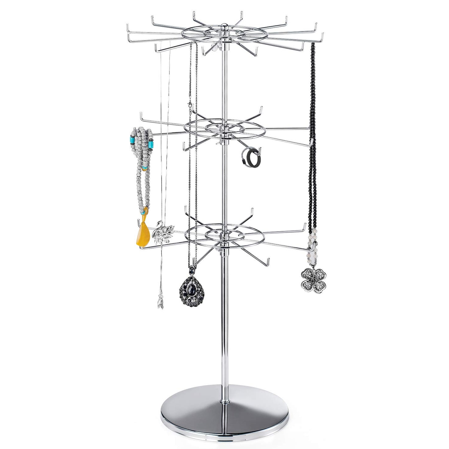 Polmart 3-Tier Spinning Display Stand ，Heavy Duty Adjustable Countertop Stand for Retail, Jewelry, Cosmetics, Crafts ，Sturdy Metal Base 360° Rotating Tiers with Height Adjustable (Silvery)