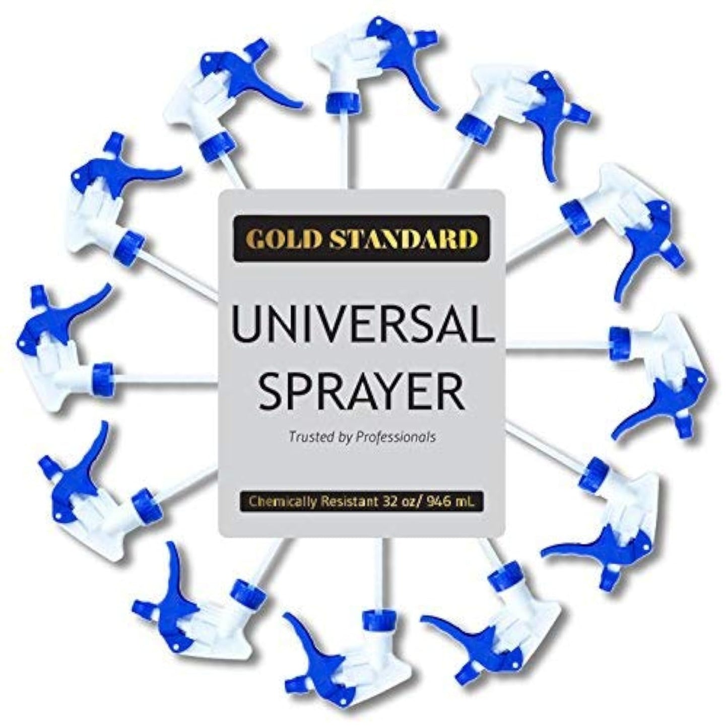 Gold Standard - Universal Trigger Sprayer, Spray Bottle Nozzle Replacement, Ergonomic Spray Nozzle for Bottles, Fits 32oz Plastic Spray Bottles for Cleaning Solutions, 12-Pack Spray Trigger Handle
