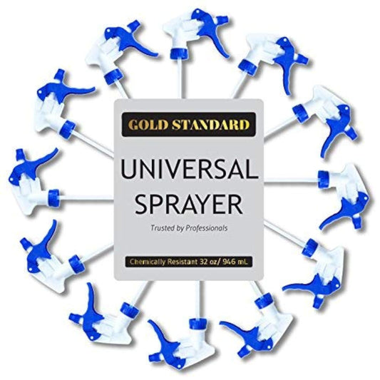 Gold Standard - Universal Trigger Sprayer, Spray Bottle Nozzle Replacement, Ergonomic Spray Nozzle for Bottles, Fits 32oz Plastic Spray Bottles for Cleaning Solutions, 12-Pack Spray Trigger Handle