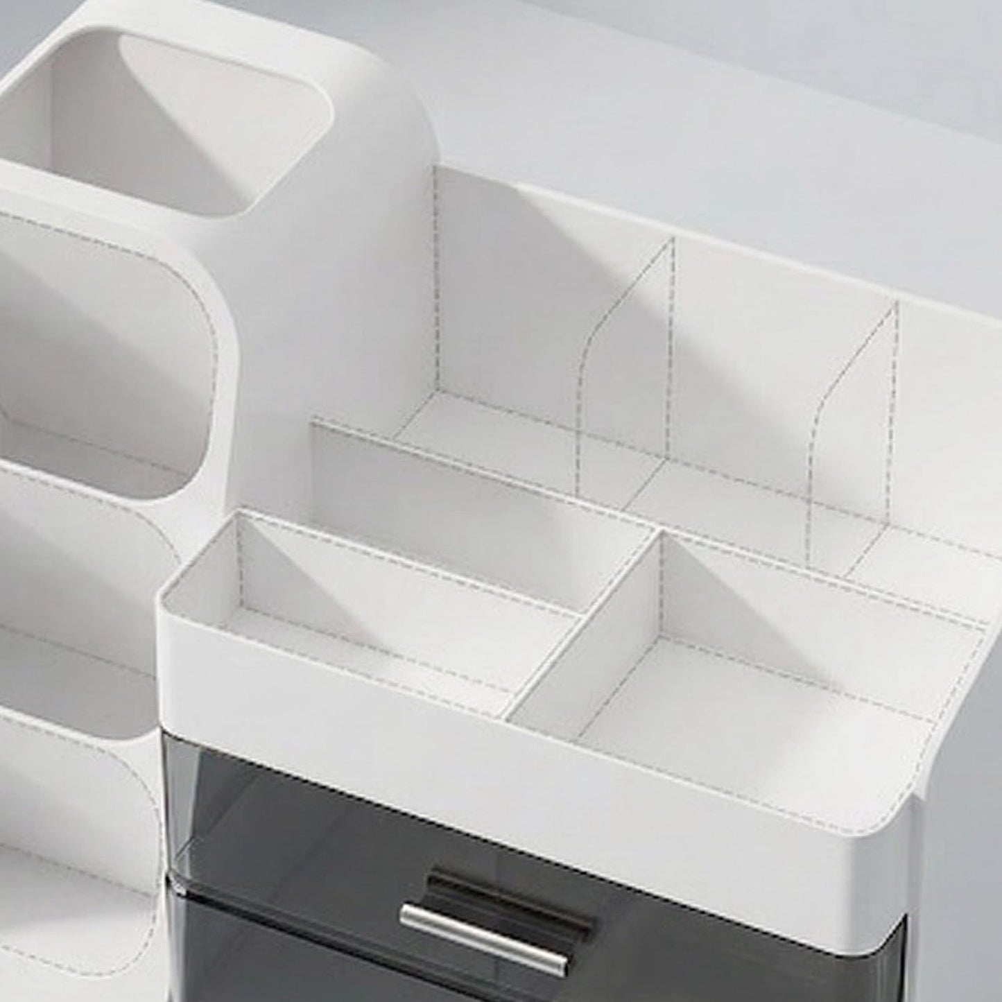VegStow Makeup Organizer with Drawers & Brush Holder for Vanity - Organize Cosmetics Bathroom Countertop Storage Skin care Essentials Dresser, Bathroom, Office Countertop (White)