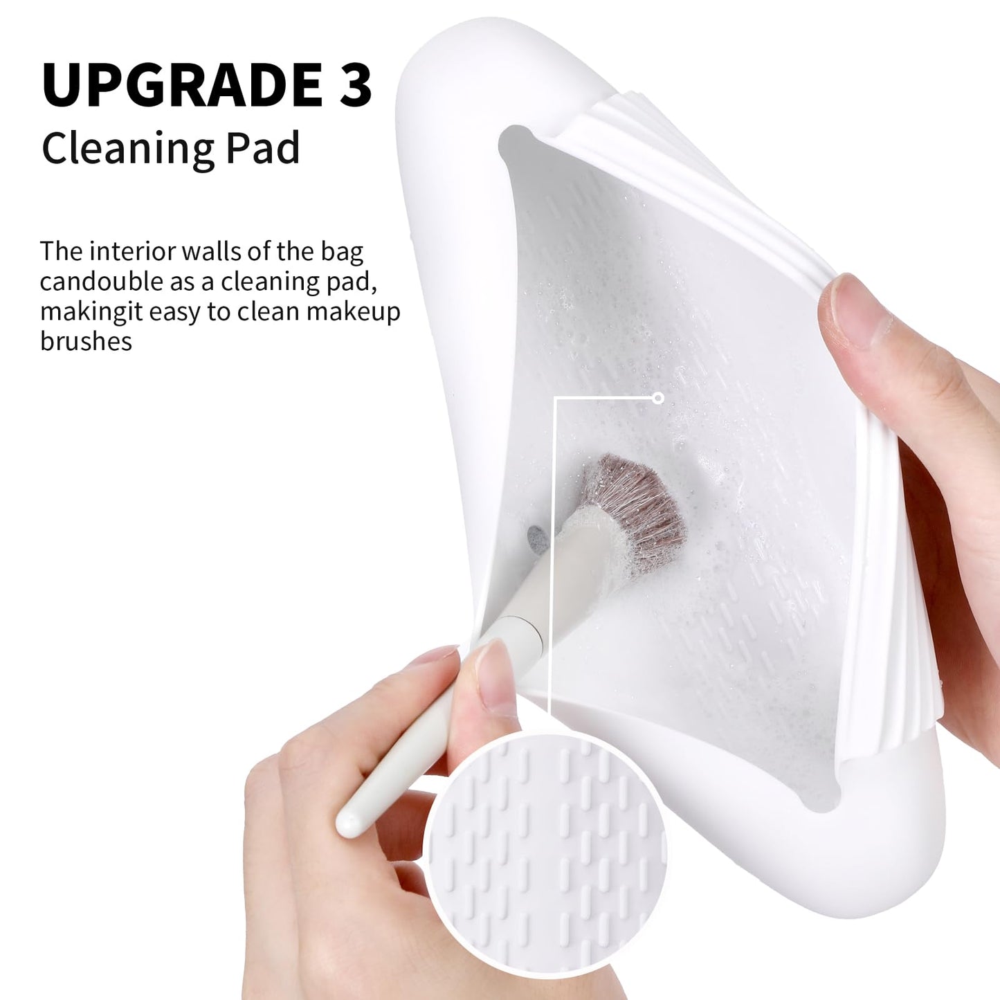 AGIKET Silicone Makeup Brush Holder Travel Cosmetic Bag：Soft Portable Cosmetic Face Brushes Holder with Upgrade Anti-Fall Out Magnetic Closure, Large Travel Makeup Brush Case - White