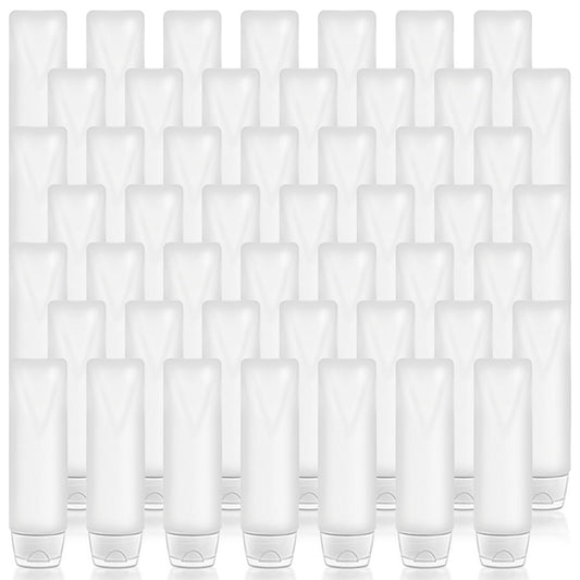50 Pack Travel Size Plastic Squeeze Bottles,30ml/1 Fl. Oz TSA Approved Empty Makeup Toiletry Cosmetic Container Tubes With Flip Cap for Toothpaste,Shampoo,Lotion,Face Wash- Minimalist Traveler's Must