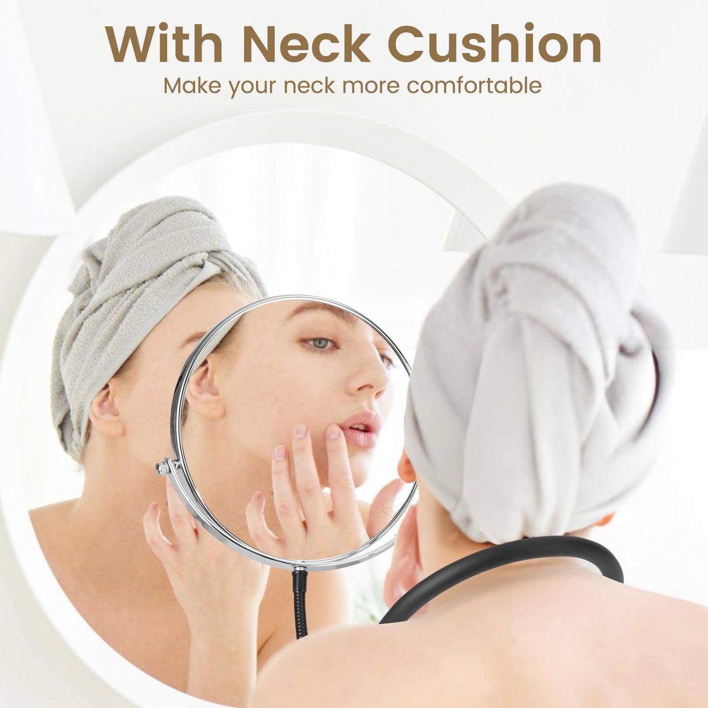 Big Size Double-Sided Mirror to See Back of Head, Hands Free Adjustable Mirror Hung Around The Neck, Two Way for Mirrors Women Man Makeup, Self Haircut, Standard Viewing, 5X Magnification 360° Mirrors