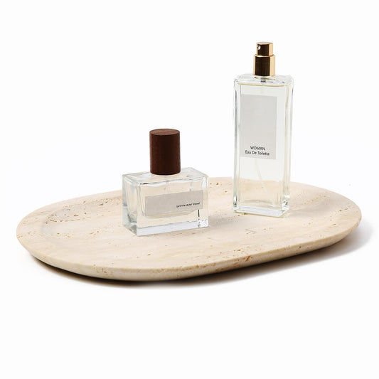 WANJINGYULE Natural Marble Decorative Tray Bathroom Counter Perfume Organizer Vanity Tray for Home Decor, Jewelry Candle, Coffee Table, Soap Holder Dresser Countertop Accessories 8"x11" Travertine