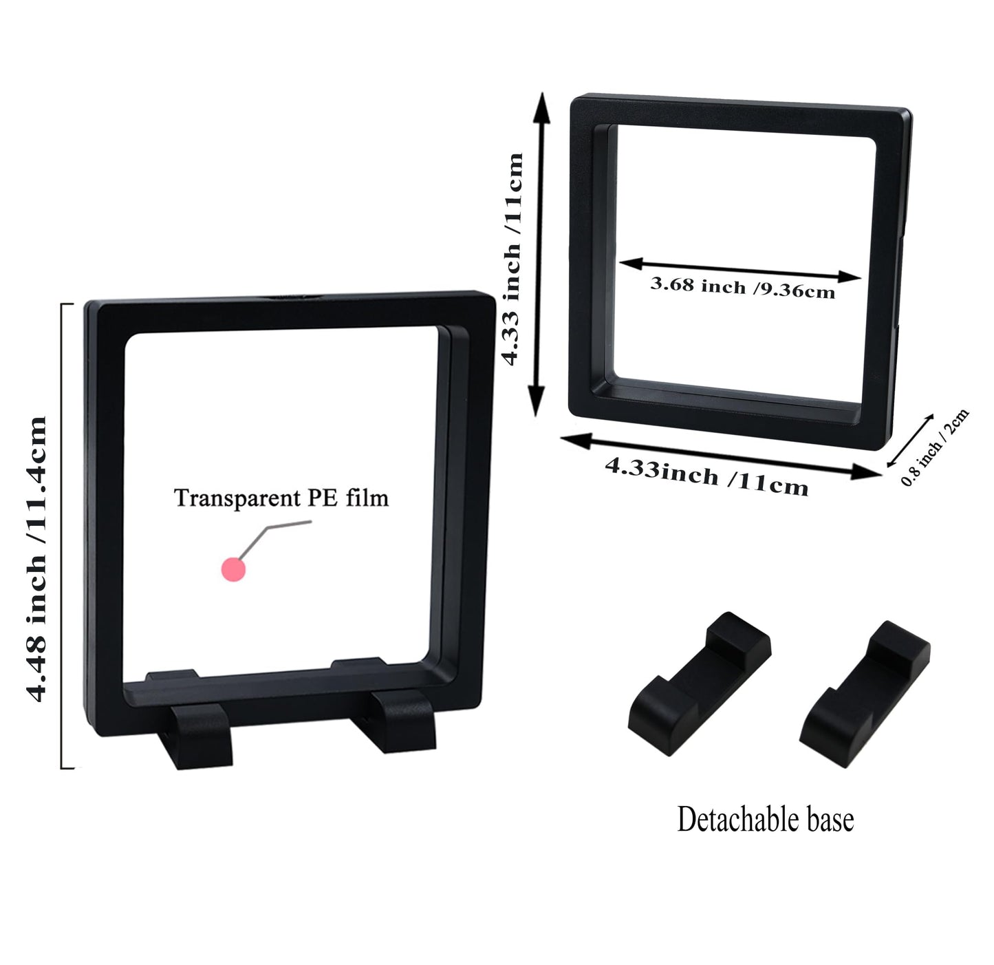 SQEYYGI 10Pcs Coin Holder Challenge Coin Display Stand, Black 3D Floating Display Case for AA Coin Medallions Jewelry Rock Gem Arrowhead Collecting and Display (4.3×4.3×0.8 inches)