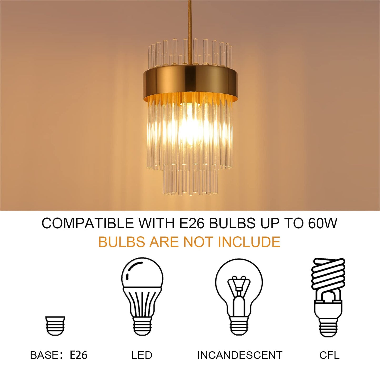 Gold Pendant Lights Kitchen Island,1-Light Crystal Pendant Light Fixtures Over Island,Modern Brass Mini chandelier For Dining Room, Adjustable Cord Hanging Lights For Bedroom,Bar,Sink,Entryway