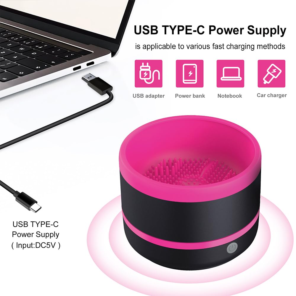 Pinkiou Makeup Brush Cleaner Machine, Electric Makeup Brush Cleaner IPX7 Waterproof USB Cosmetic Brush Cleaning Machine Suitable for All Size Beauty Makeup Brush Set