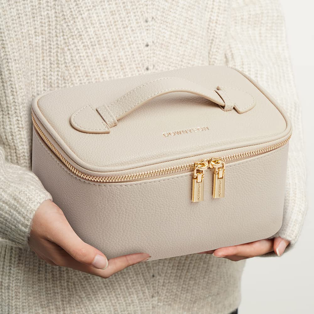 Camdeez Cosmetic Bag,ROWNYEON Makeup Bag,Portable Makeup Train Case,Travel Toiletry Bag Case Organizer for Women,Beige