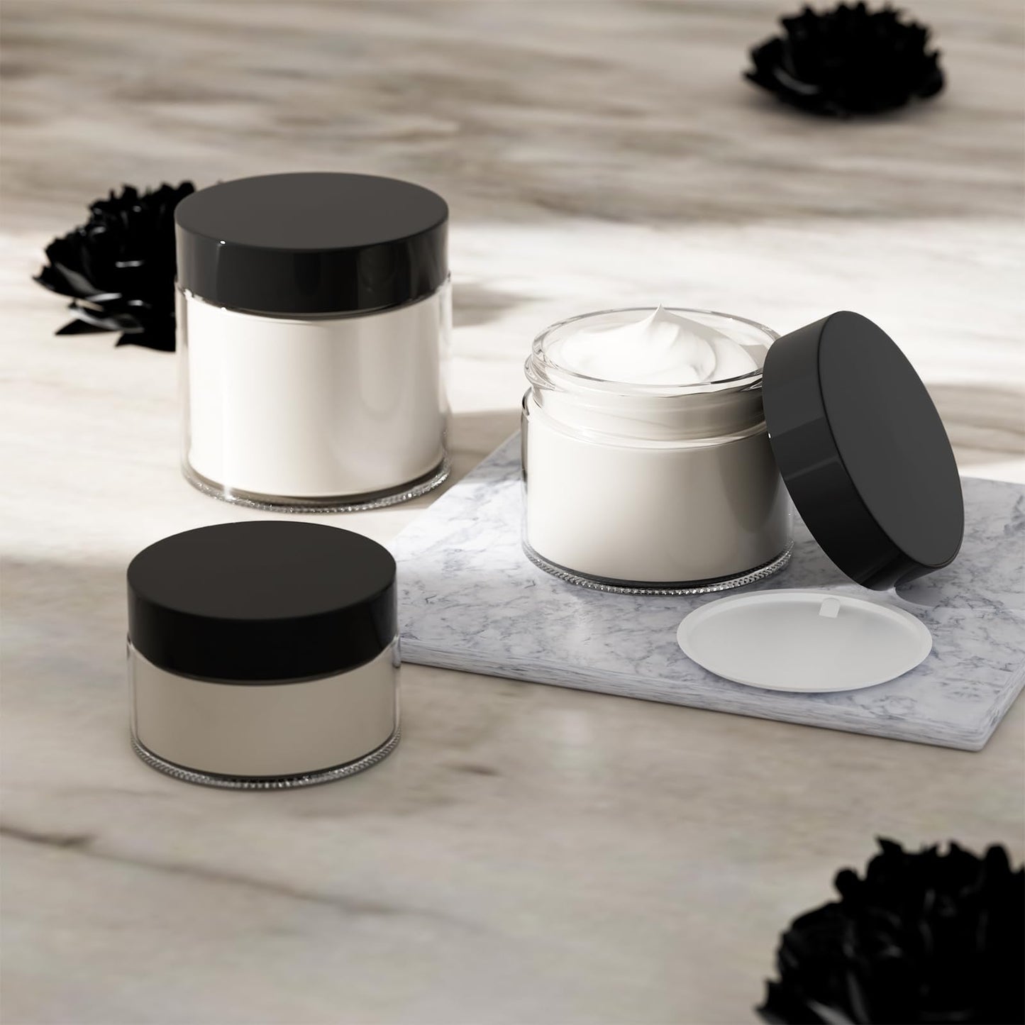 Clear Glass Jars with Lids 4 oz - 15 Pack,120ml Empty Glass Cosmetic Jars with Inner Liners and Black Lids,Refillable Round Glass Containers for Lotions,Ointments,Bath Salts and Travel Use