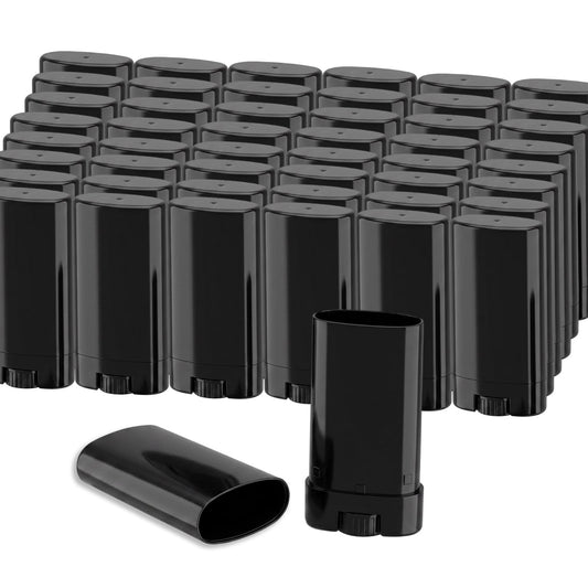 Afcabakila 50 Pack Empty Deodorant Containers 0.5 Oz/15ml Black Deodorant Containers Twist Up Plastic Tubes For Lip Balm Homemade Salve Solid Lotion Perfume Stick Travel Size