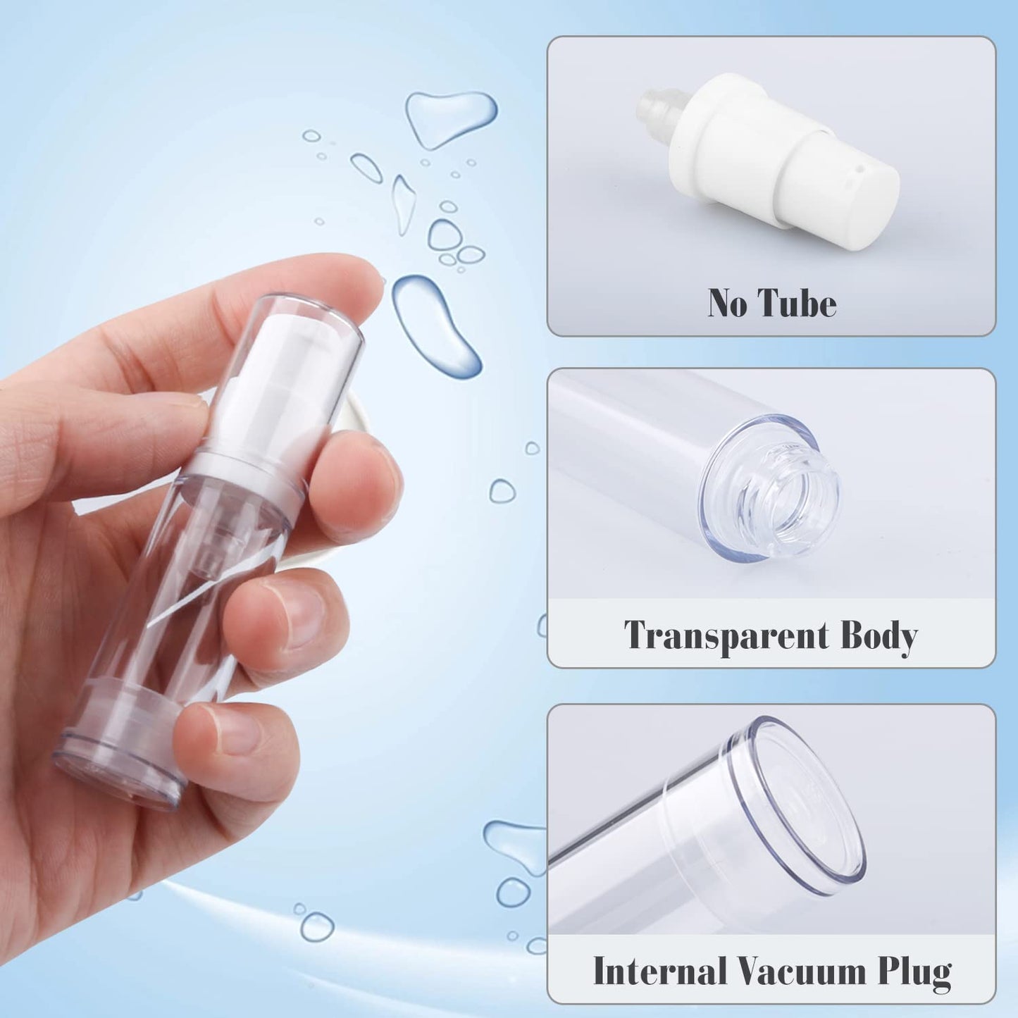 20Pcs 5ml/0.17oz Airless Pump Bottle Refillable Plastic Airless Vacuum Dispenser Portable Clear Cosmetic Sample Vial Container Jars for Lotion Emulsion Toiletries Liquid Foundation