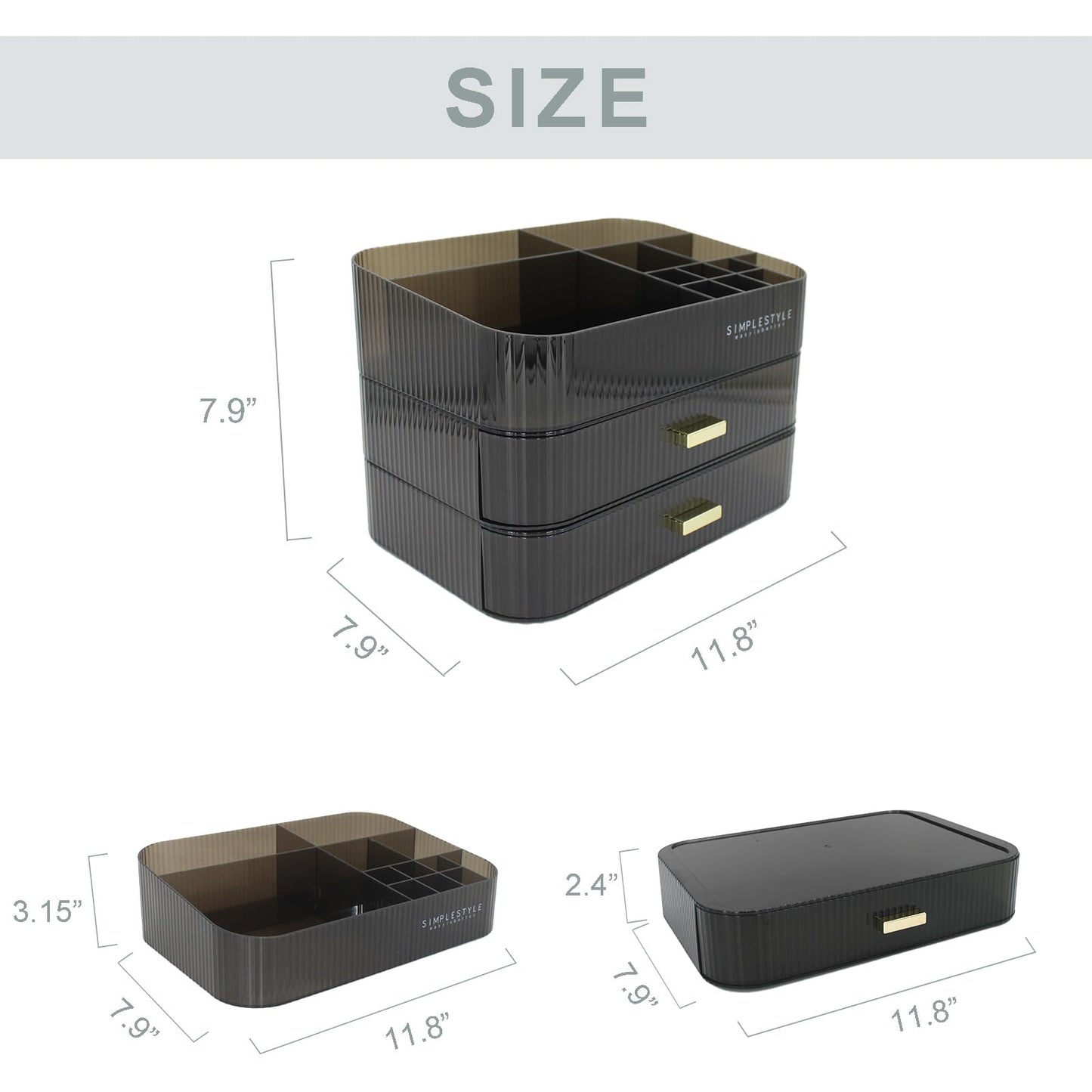 Makeup Organizer with 2 Drawers, Cosmetics Organizer for Bedroom and Bathroom Vanity Countertops, Large Capacity Cosmetic Storage Box for Skincare Cream Perfume Lipstick Dresser Counter-Black