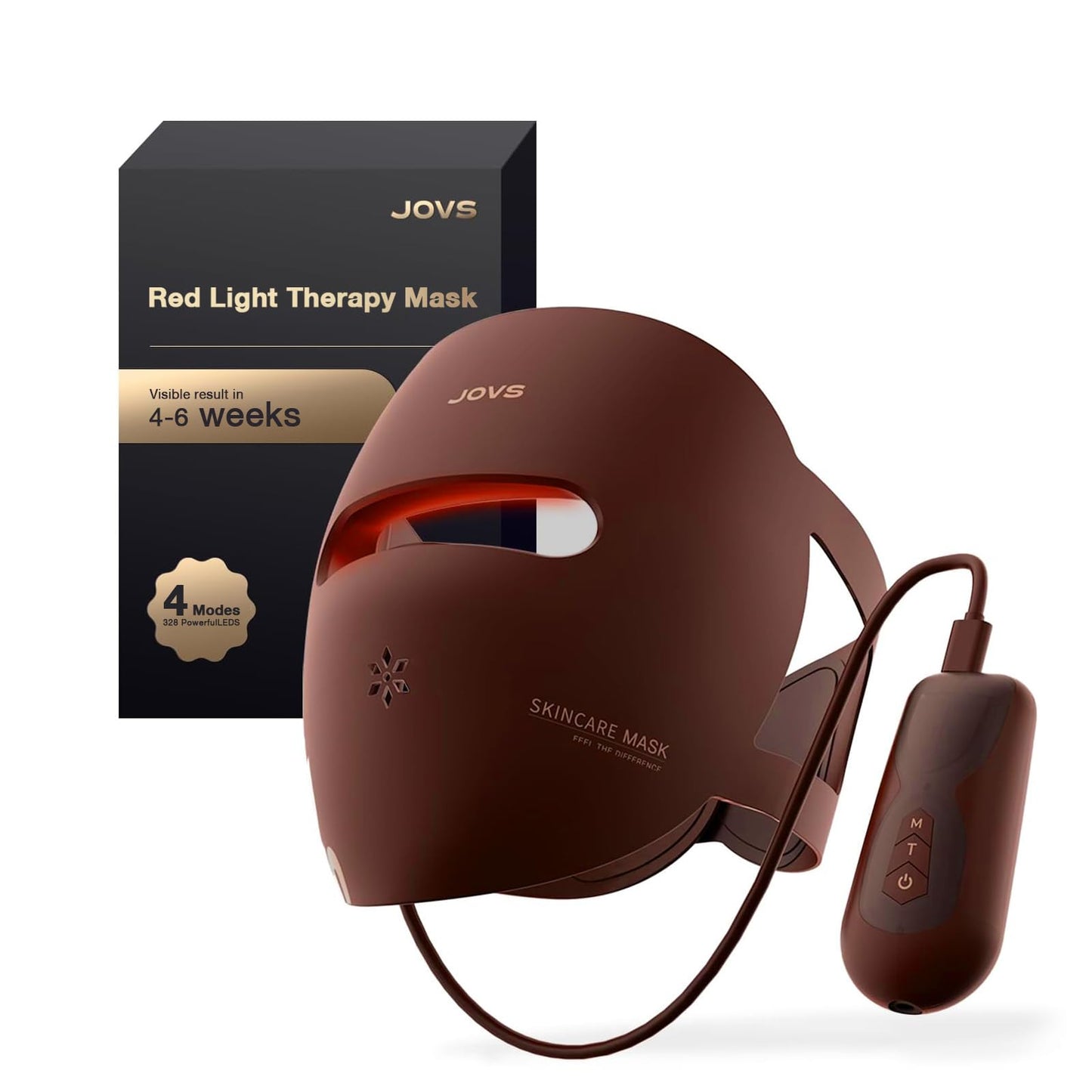 JOVS 3D Red Light Therapy Mask for Face, 328 LEDs Full Face Coverage, 4 Light Modes Cordless LED Light Therapy Face Mask for The Look of Wrinkles, Home Use Skincare Device