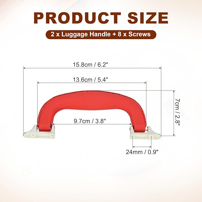 uxcell 2 Pcs PU Leather Luggage Handle, 0.9" Hole Distance Vintage U-Shape Replacement Strap Handle for Travel Handbag Guitar Musical Box Gift Boxes, Red/Silver