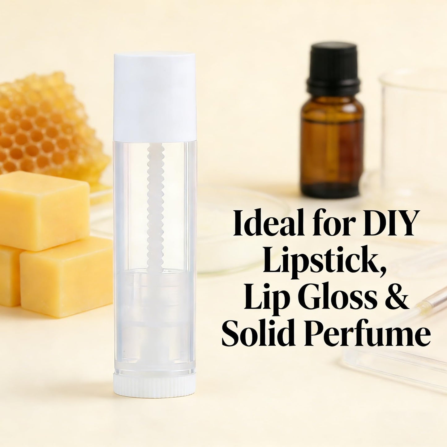 100-Pack Empty Refillable Lipstick Tubes, 0.15oz(5.5 ML) Capacity, Twist-Up Base for DIY Cosmetics, Lip Balm tubes, Solid Perfume, Salve Projects (White Cap-100P)