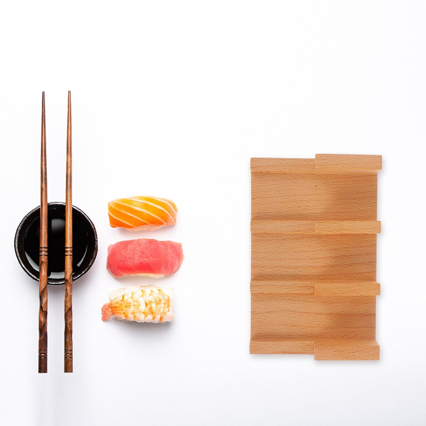 Garneck Wooden Sushi Hand Roll Holder 2-Pack 3-Compartment Sushi Roll Display Rack for Kitchen Restaurant Serving Stand