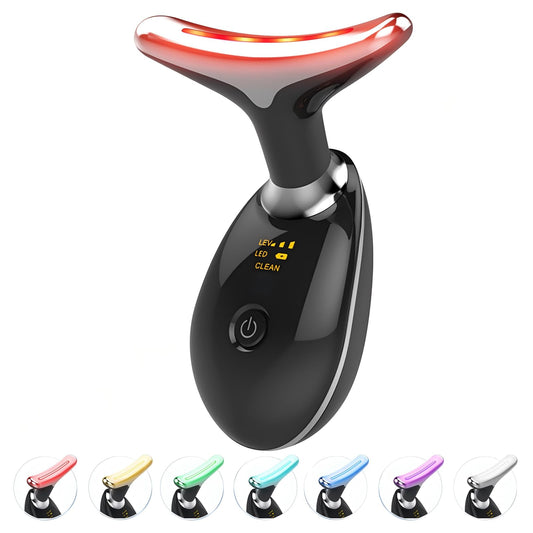 Jobazok Red Light Therapy for Face and Neck, 7 Color Light Based Face Massager Tool, Portable Skin Care Tool for Firming, Tightening and Lifting, Gifts for Women & Men (Black)